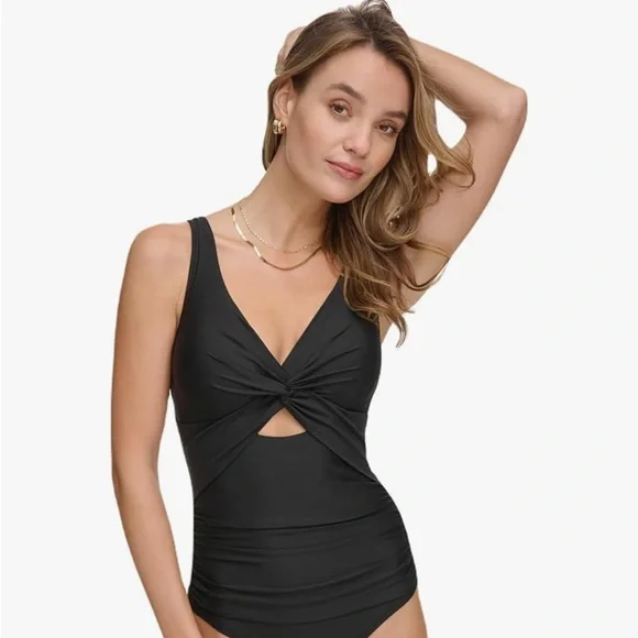 NWOT DKNY Women's Twist Tummy Control One Piece Swimsuit - Picture 3 of 8